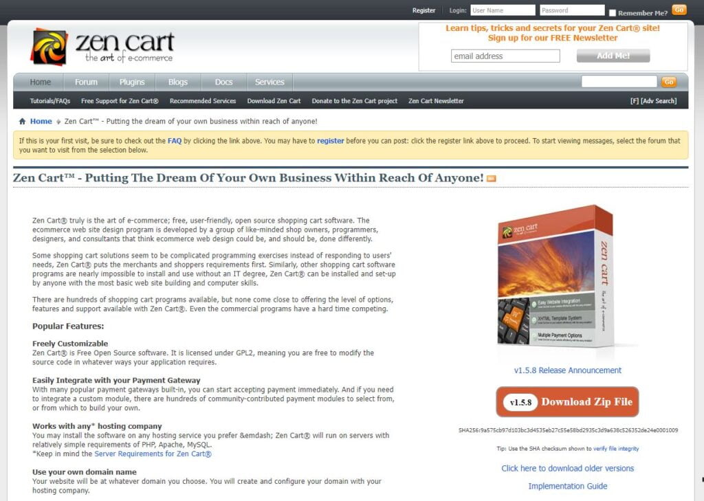 Zen Cart Free Shopping Cart Software