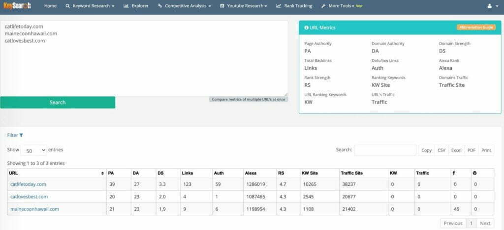 Keysearch URL METRICS