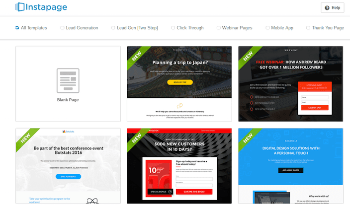 Instapage landing page templates