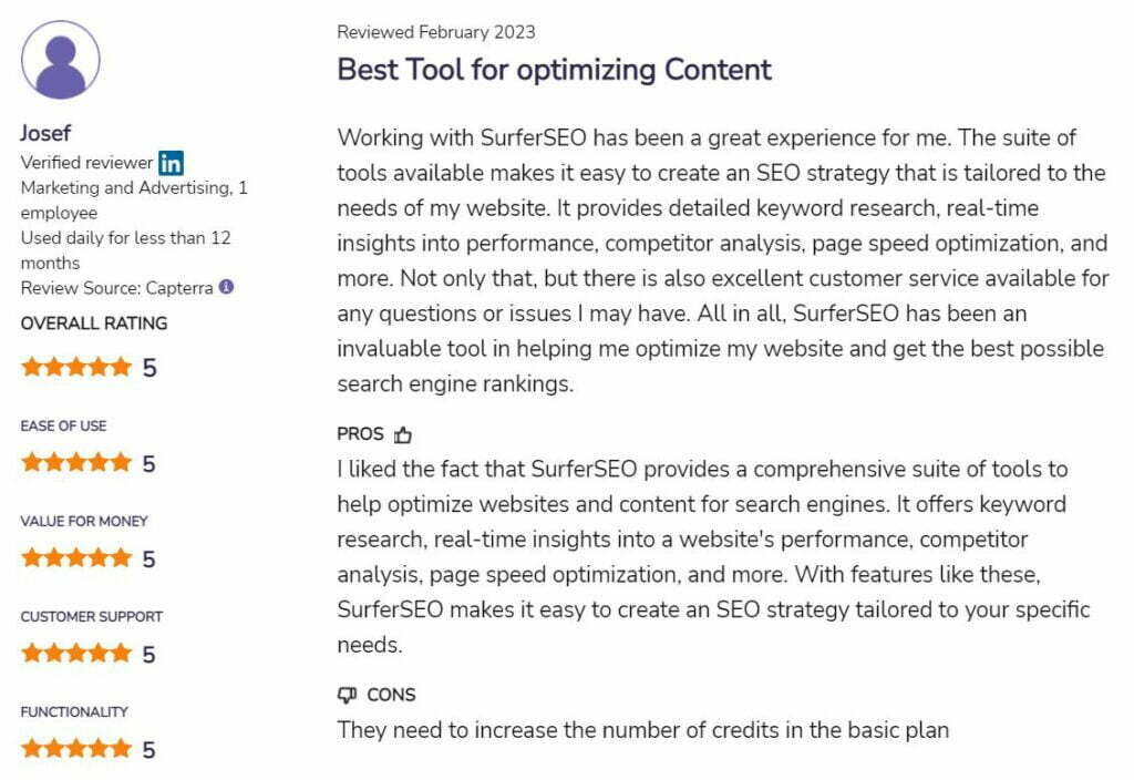 Surfer SEO user review 4