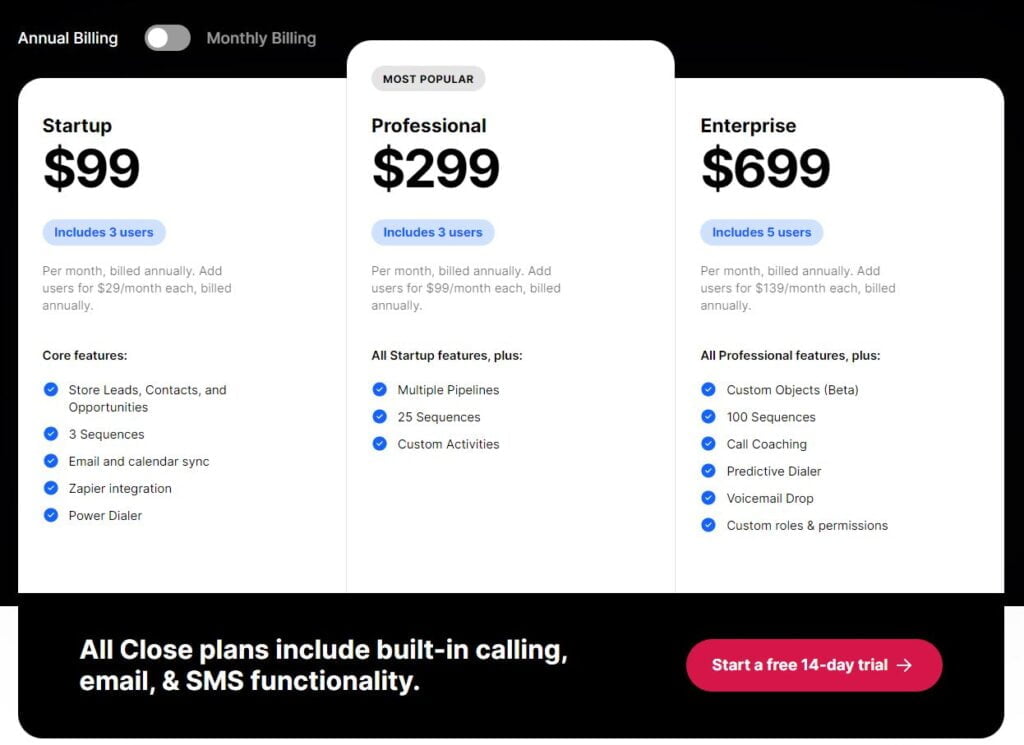 Close CRM Pricing