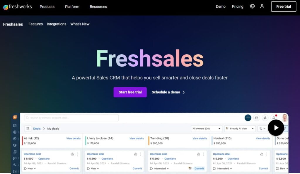 Freshsales Home Page