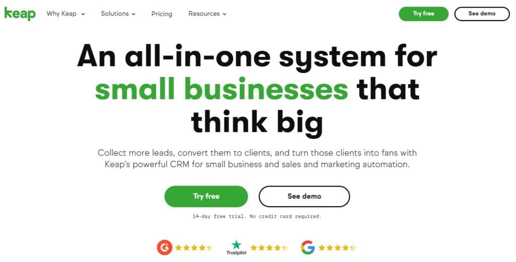 Keap CRM Home page