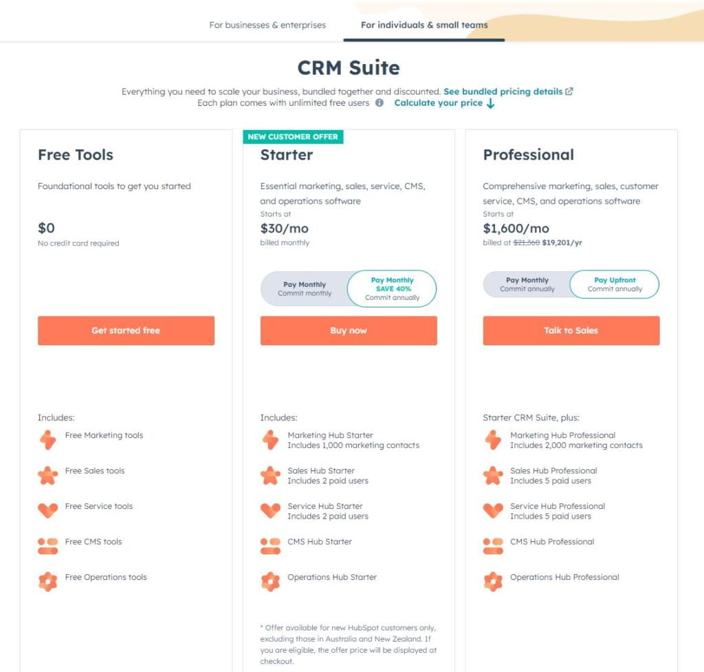 HubSpot CRM Pricing