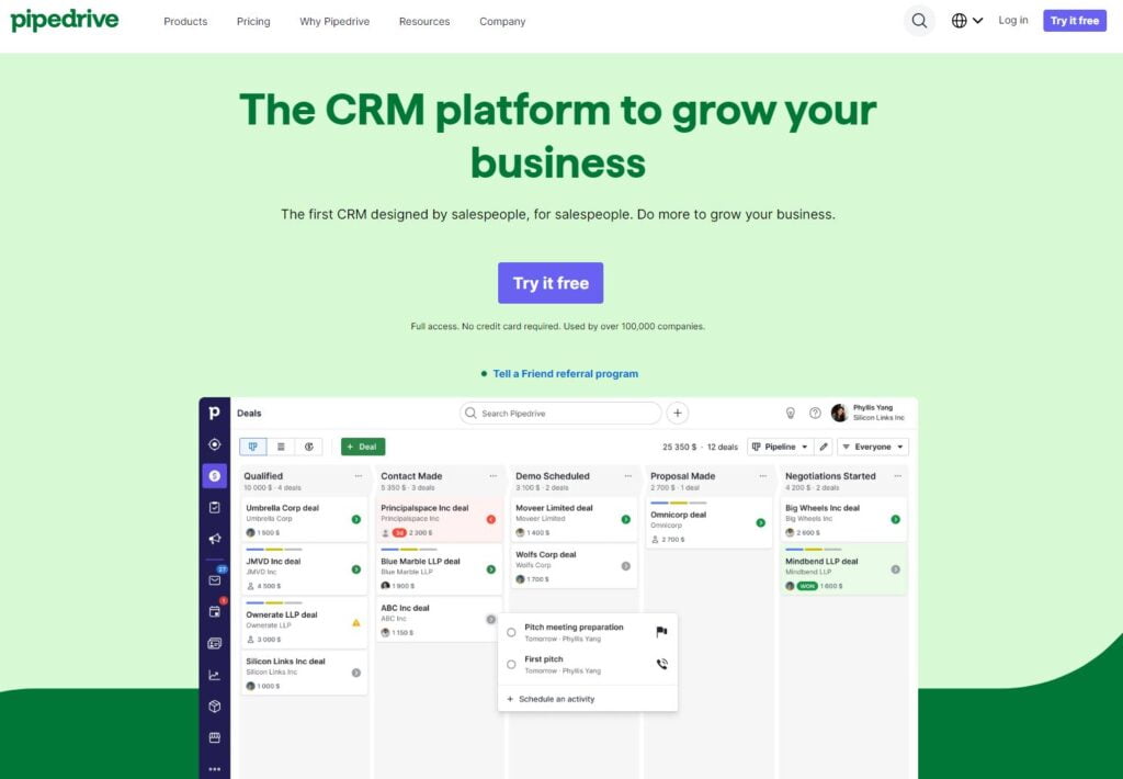 Pipedrive CRM for financial advisors - Home Page