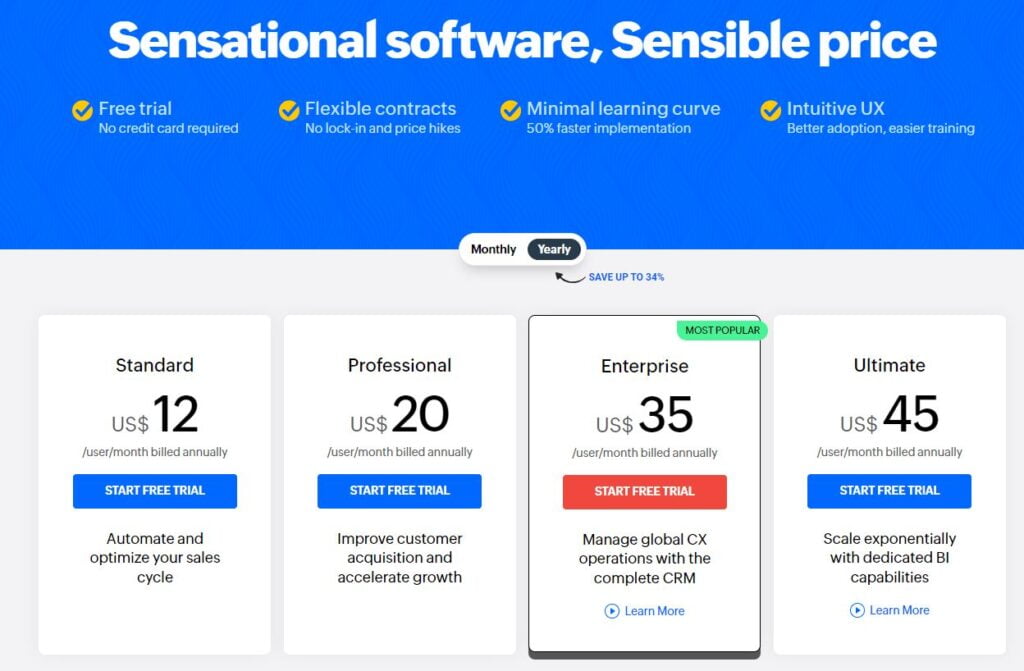 Zoho CRM Pricing