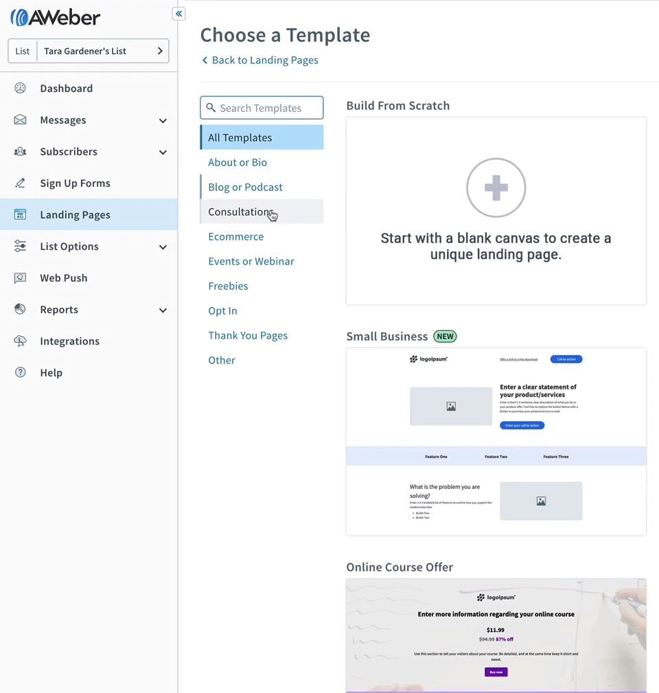 Aweber Landing page Templates