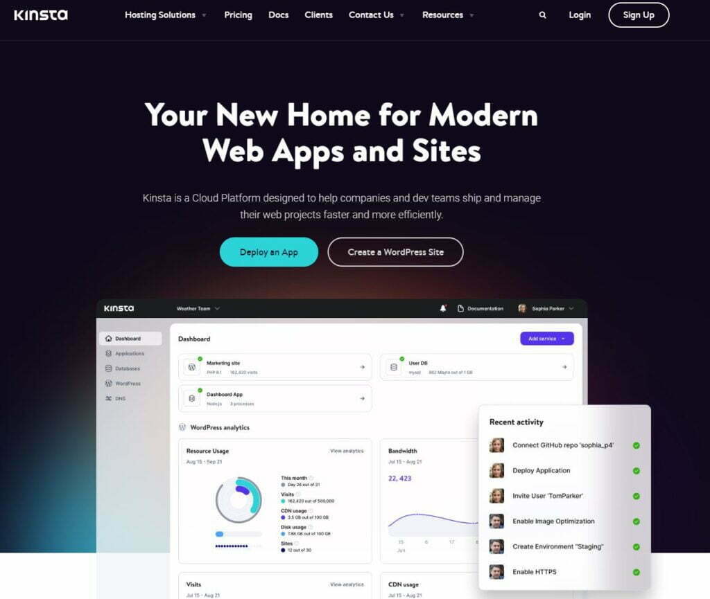 Kinsta Home page