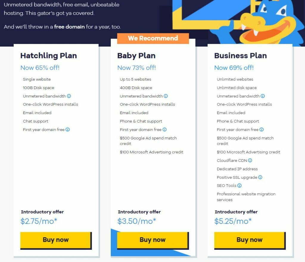 Hostgator pricing