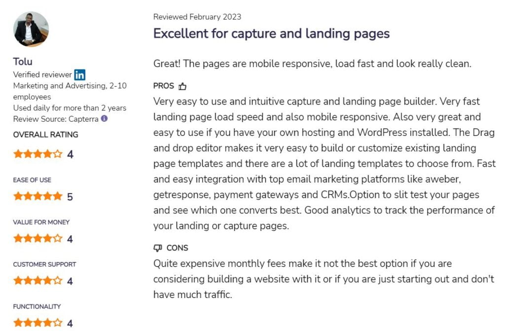 Leadpages user Review 4