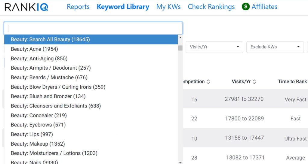 RankIQ Keyword library