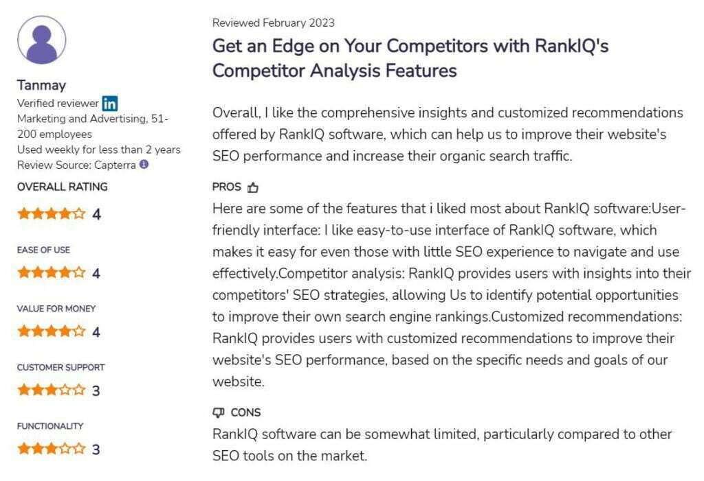 RankIQ User review