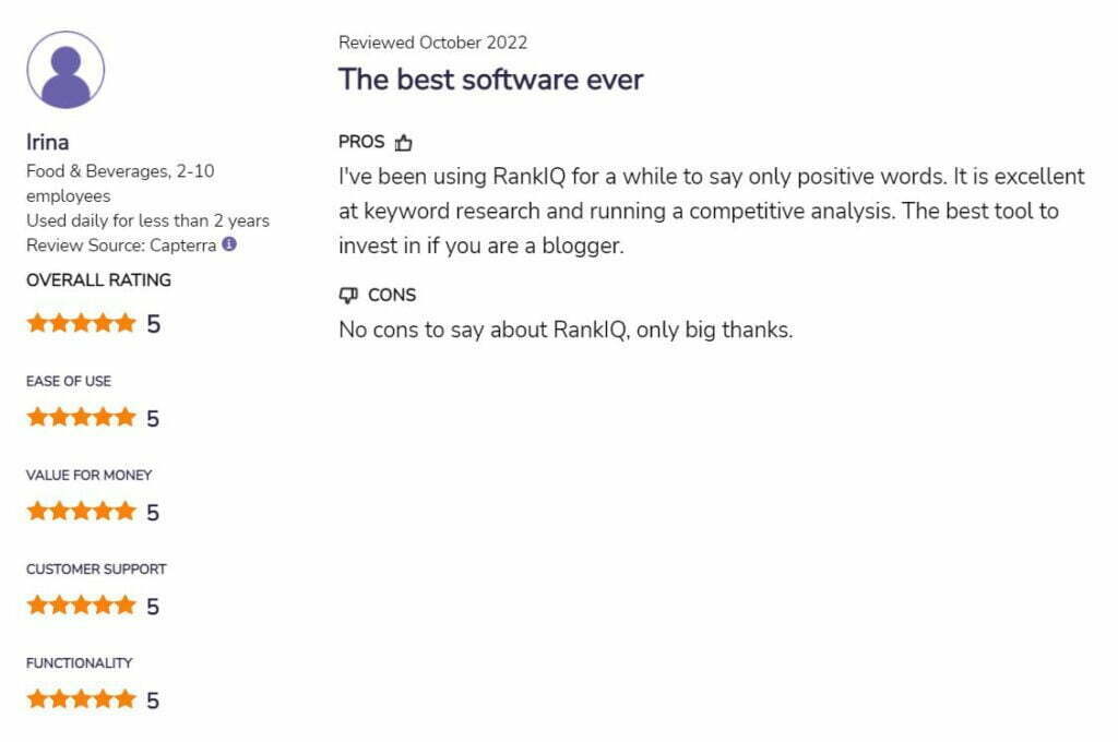 RankIQ User review 2