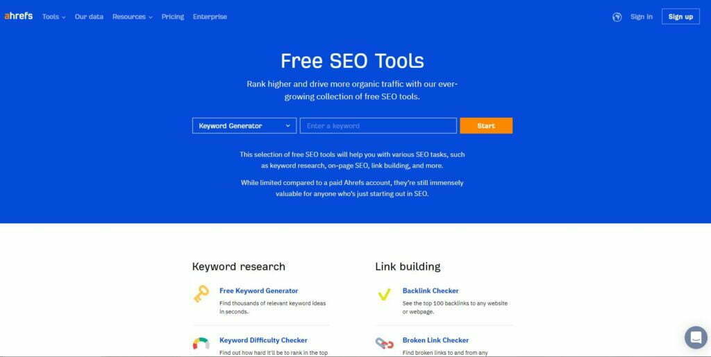 Ahrefs Free SEO Tools - Listed as one of the best free SEO tools.