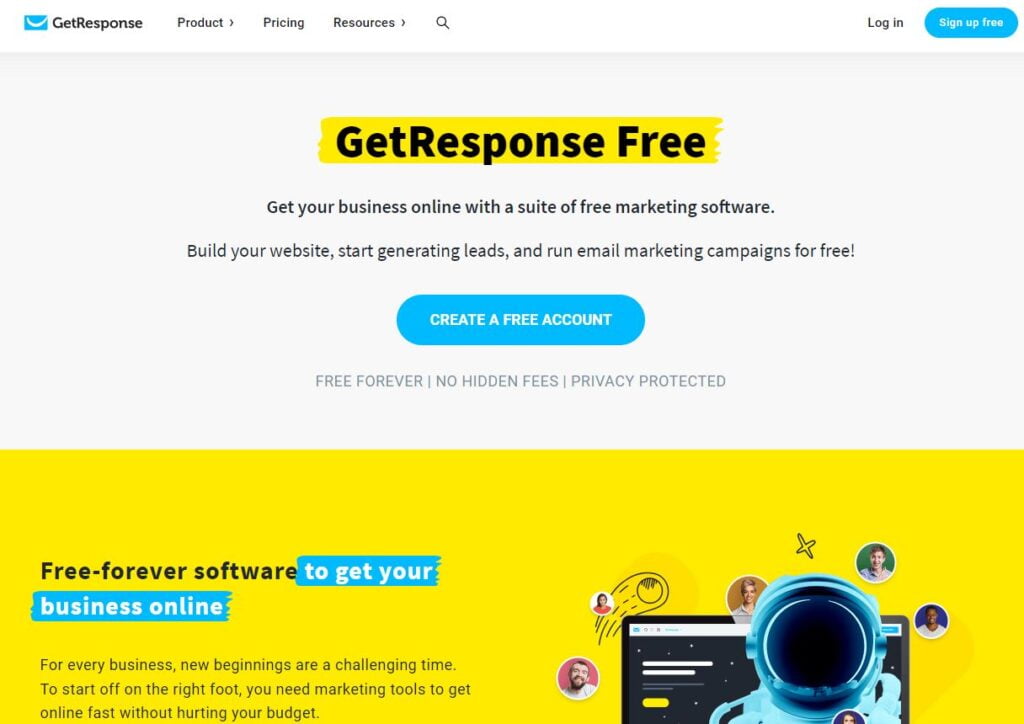 Getrespone free plan - Listed as one of the best free landing page builders