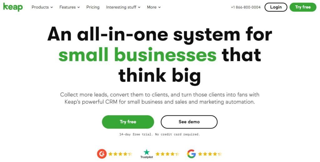 Keap CRM Home Page