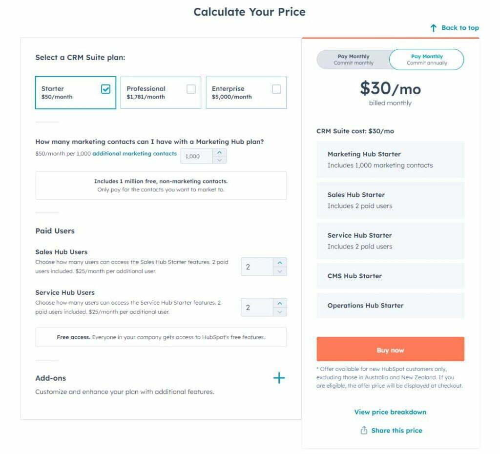 HubSpot CRM Pricing