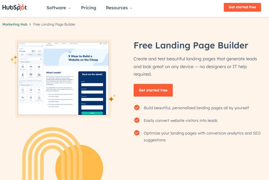 HubSpot free landing page builder - Listed as one of the best free landing page builders