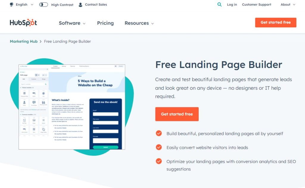 HubSpot landing page Builder