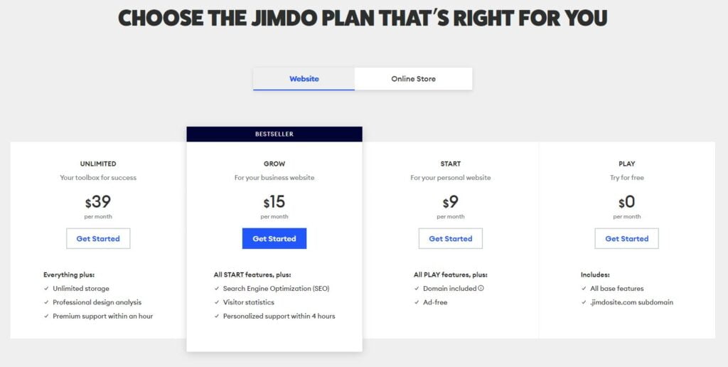 Jimdo Pricing