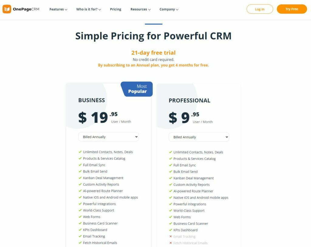 OnePageCRM Pricing