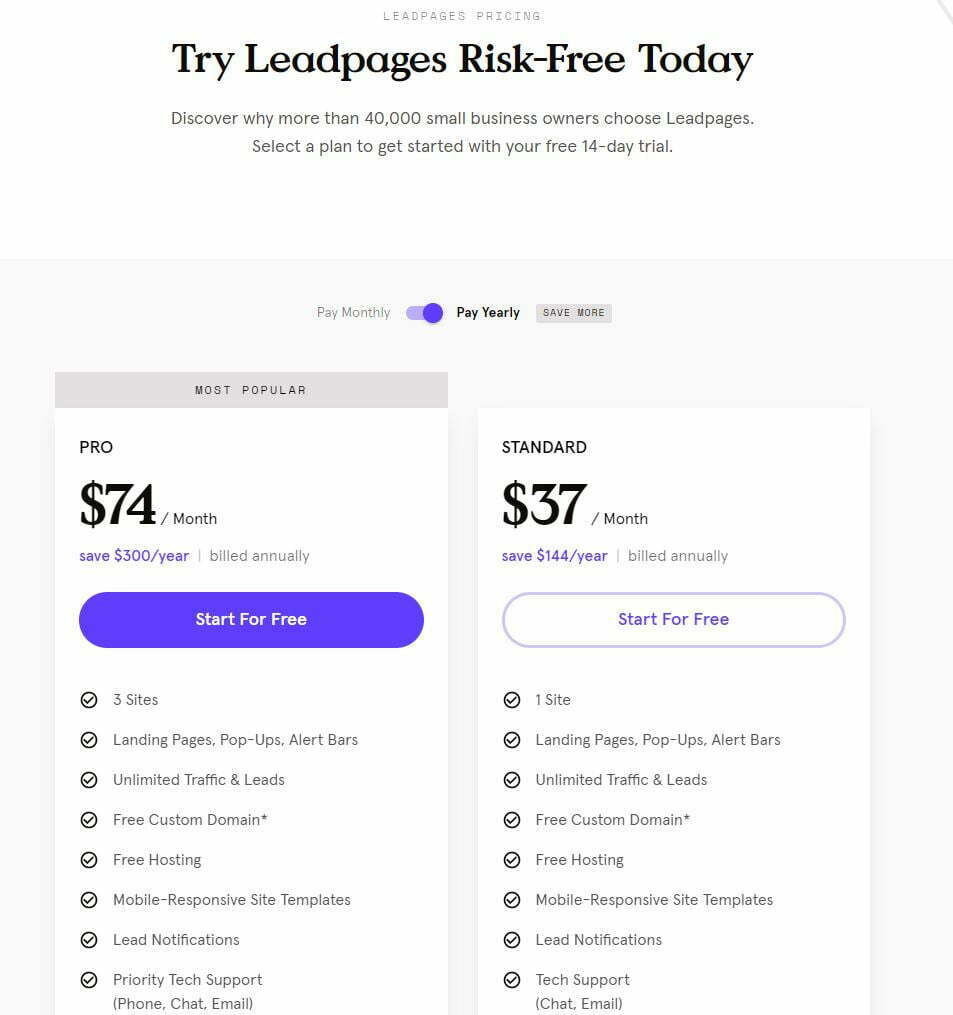 Leadpages Pricing