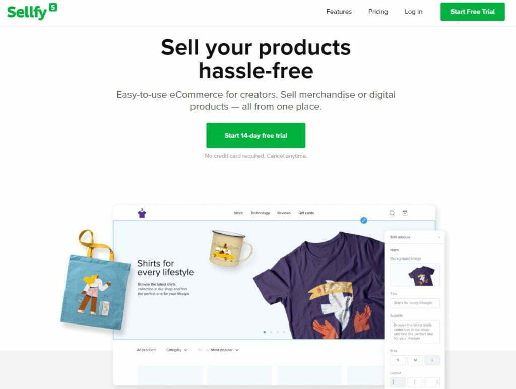 Sellfy Home page