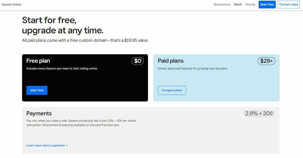 Square Online Free Plan - Listed as one of the best Ecommerce Platforms for free