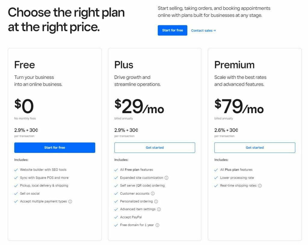 Square Online Pricing