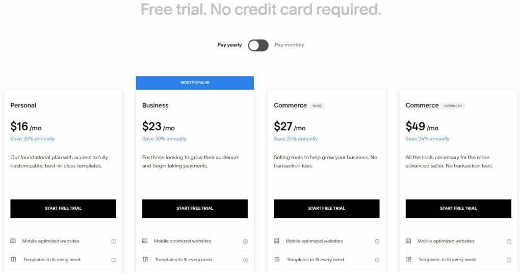 Squarespace Pricing