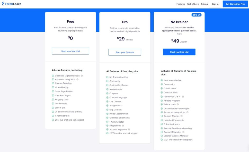 FreshLearn Pricing