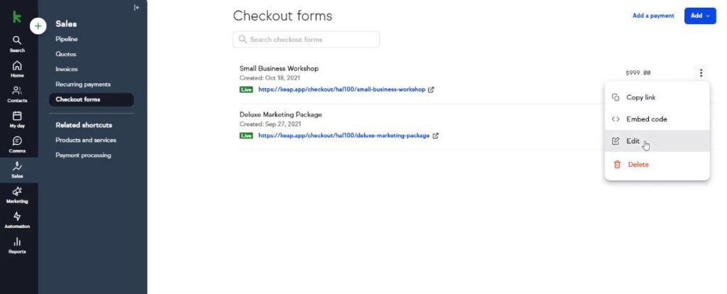 Keap CRM Ecommerce