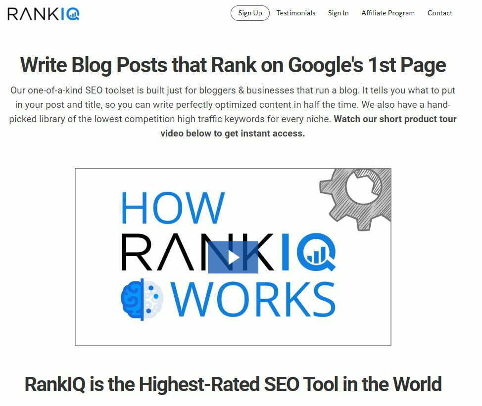 RankIQ home page