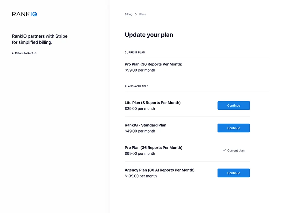 all RankIq's pricing plans 